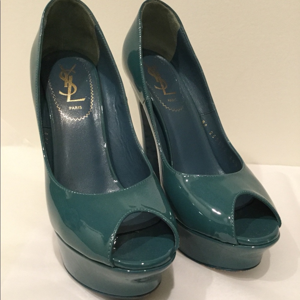 YSL Yves Saint Laurent Palais platform 36.5 Teal